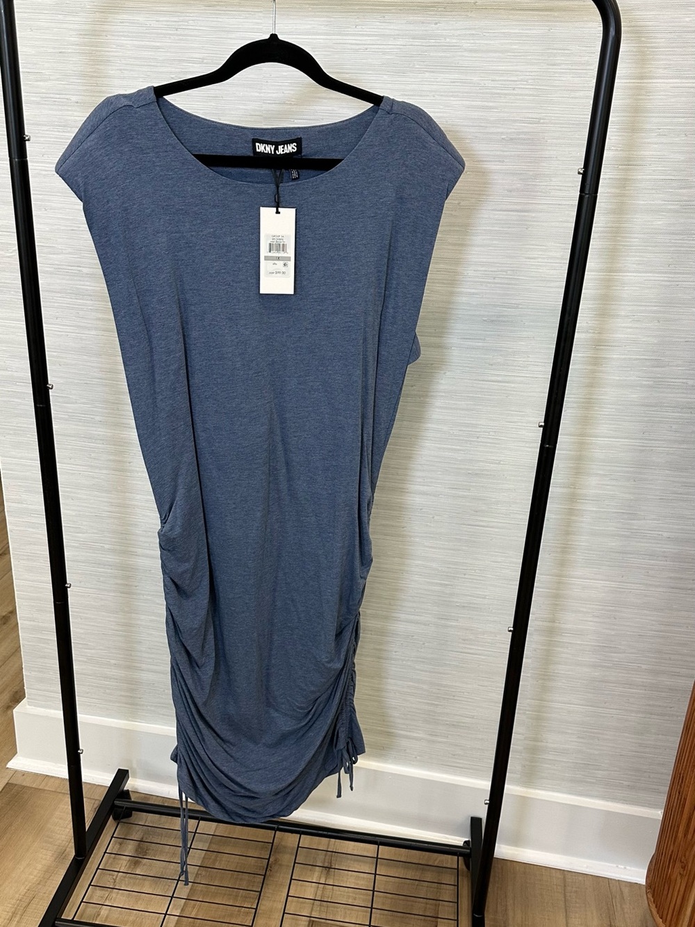 NWT DKNY Jeans Ruched Drawstring Midi Dress | Size 1X | Denim Heather Blue
